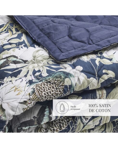 Couvre-lit satin de coton Jardin orné bleu foncé - 220x250 cm