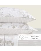 Set aus 2 Kissenbezügen aus Baumwollsatin Molibri mit Blumenmuster in Taupe