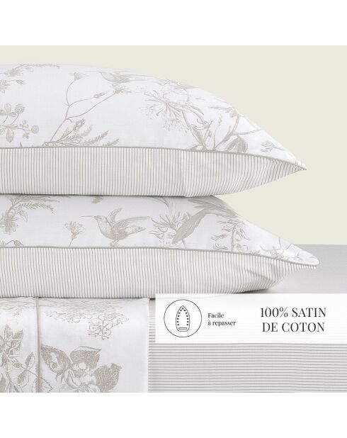 Set aus 2 Kissenbezügen aus Baumwollsatin Molibri mit Blumenmuster in Taupe