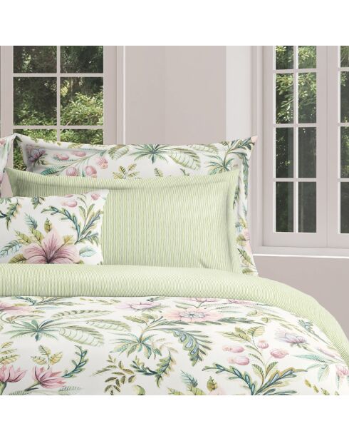 Kissenhülle aus Baumwollsatin mit grünen Waldblumen, 43 x 210 cm