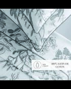 Maxi-Set Bettlaken + Spannbetttuch + quadratische Kissenbezüge aus Baumwollsatin quadratische Kissenbezüge Colibri Blumen schwarz und grau