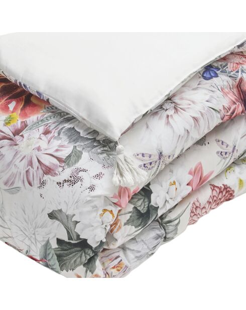 Steppdecke mit Quasten Leuchtende Blumen weiß - 140x200 cm