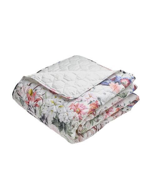 Couvre-lit satin de coton Fleurs éclatantes blanc - 220x250 cm