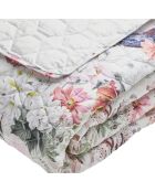 Couvre-lit satin de coton Fleurs éclatantes blanc - 220x250 cm