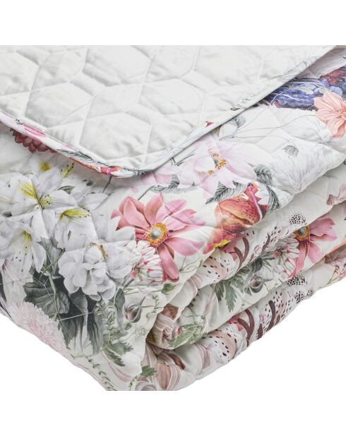 Couvre-lit satin de coton Fleurs éclatantes blanc - 220x250 cm