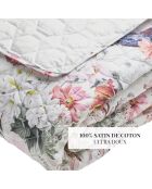 Couvre-lit satin de coton Fleurs éclatantes blanc - 220x250 cm