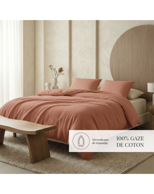 Kissenbezüge Uni Terracotta 02 aus Baumwollgaze, 2er-Set