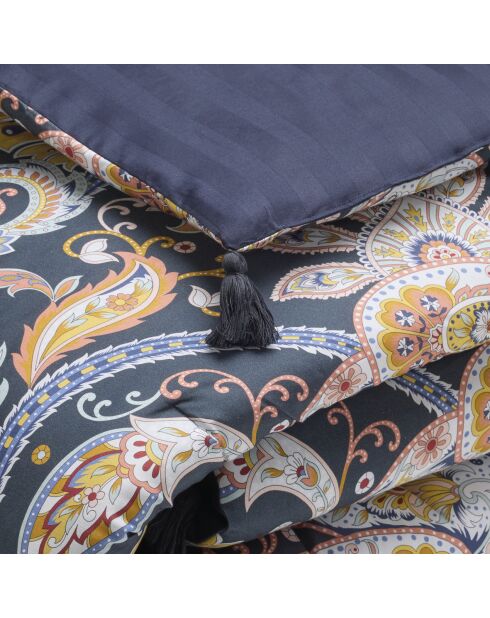Indiaas dekbed met kwastjes donkerblauw/goud - 140x200 cm