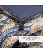 Indiaas dekbed met kwastjes donkerblauw/goud - 140x200 cm