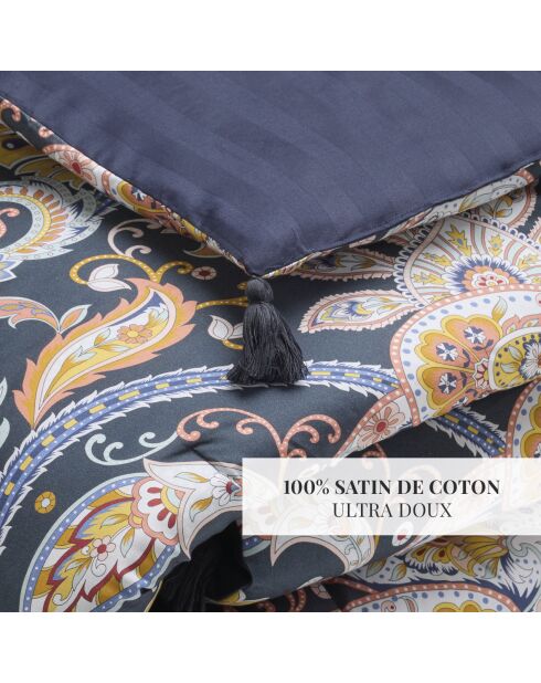 Indiaas dekbed met kwastjes donkerblauw/goud - 140x200 cm
