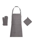 Grembiule, guanto da forno e presina in cotone grigio - 60x90 cm + 17x32 cm + 20x20 cm