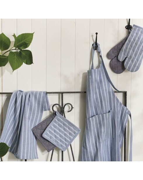 Delantal, guante de cocina y agarradera de algodón gris - 60x90 cm + 17x32 cm + 20x20 cm