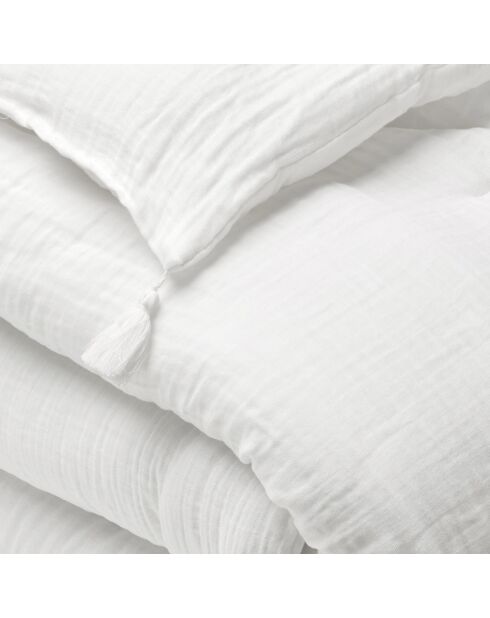 Dekbed met kwastjes van katoengaas Uni blanc 02 - 140x200 cm