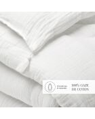 Steppdecke mit Quasten Baumwollgaze Uni Blanc 02 - 140x200 cm