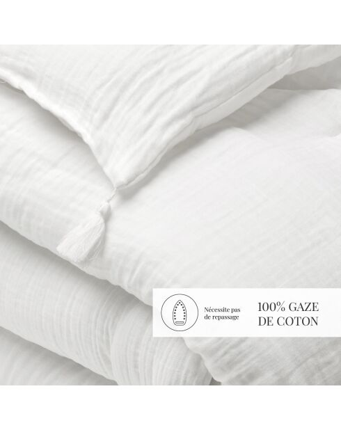 Dekbed met kwastjes van katoengaas Uni blanc 02 - 140x200 cm