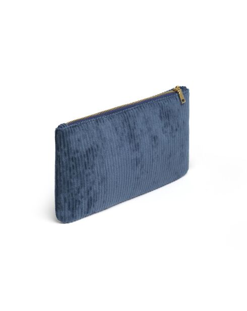 Pochette piatta in velluto a coste blu uni - 20x12 cm