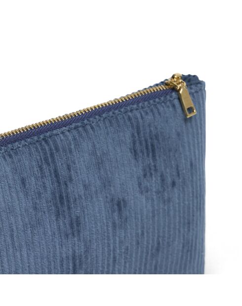Pochette piatta in velluto a coste blu uni - 20x12 cm