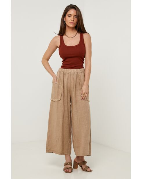Fusion camel linnen broek