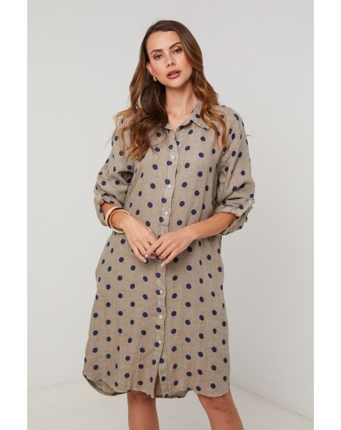 Taupe linnen jurk in neonkleur