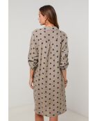 Taupe linnen jurk in neonkleur