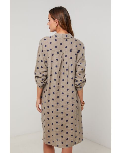 Taupe linnen jurk in neonkleur