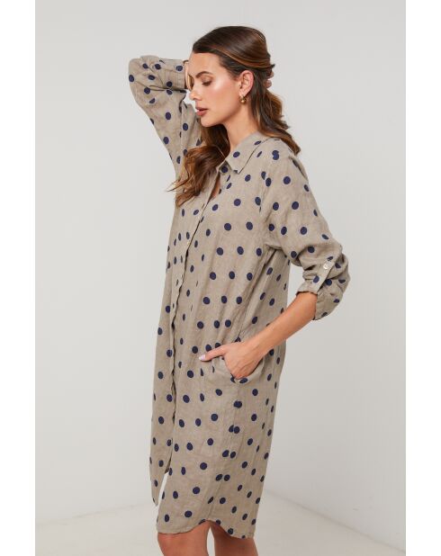 Taupe linnen jurk in neonkleur