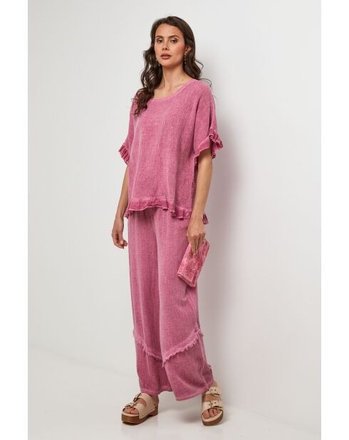 Top en lin et coton Cloudmax rose