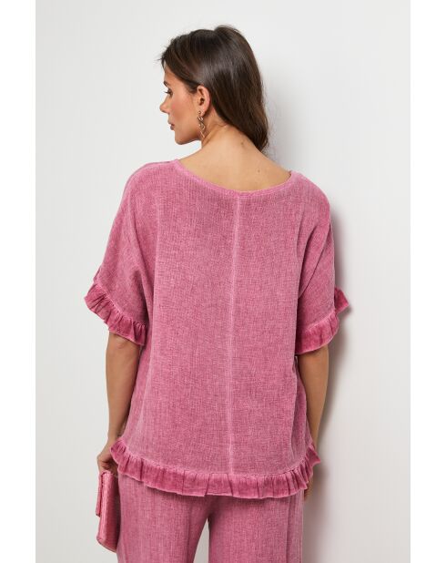 Top en lin et coton Cloudmax rose