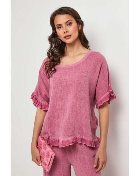 Top en lin et coton Cloudmax rose