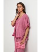 Top en lin et coton Cloudmax rose