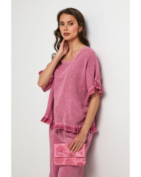 Top en lin et coton Cloudmax rose