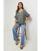 Top en lin et coton Brickstone kaki