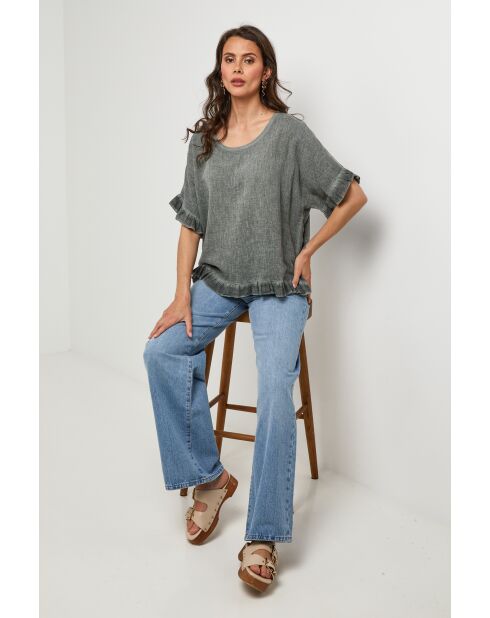 Top en lin et coton Brickstone kaki