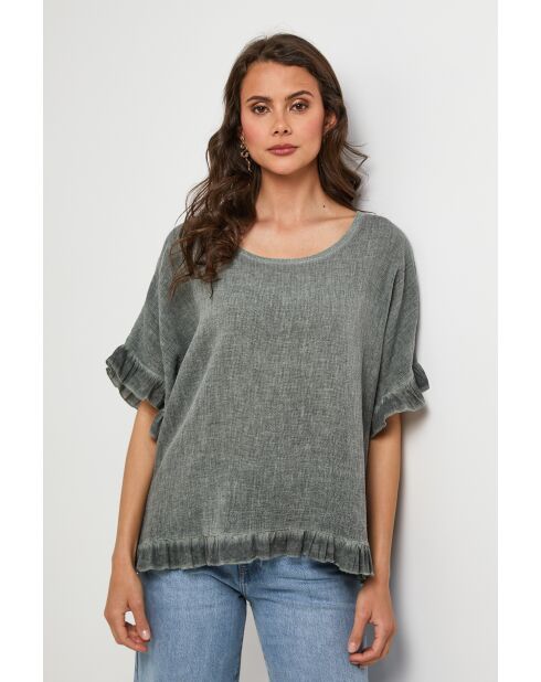 Top en lin et coton Brickstone kaki