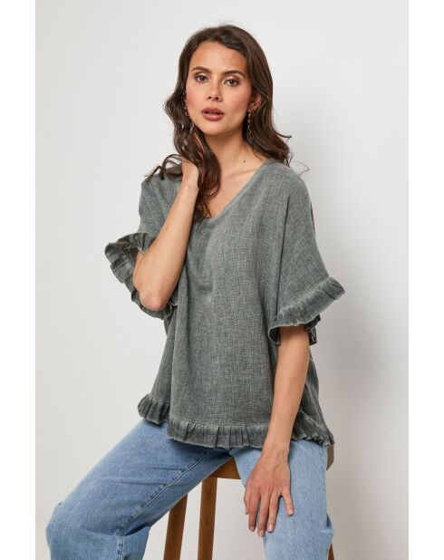 Top en lin et coton Brickstone kaki