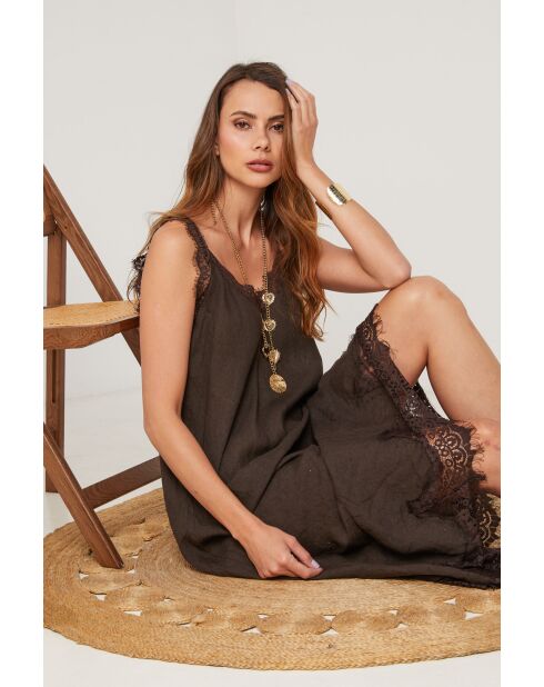 Schokoladenkleid Aerion aus Leinen