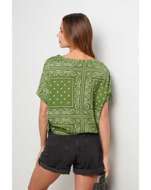 Grünes Bandana-T-Shirt aus Baumwolle mit Raubtiermotiv