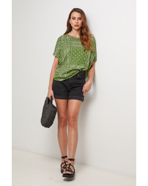 Grünes Bandana-T-Shirt aus Baumwolle mit Raubtiermotiv