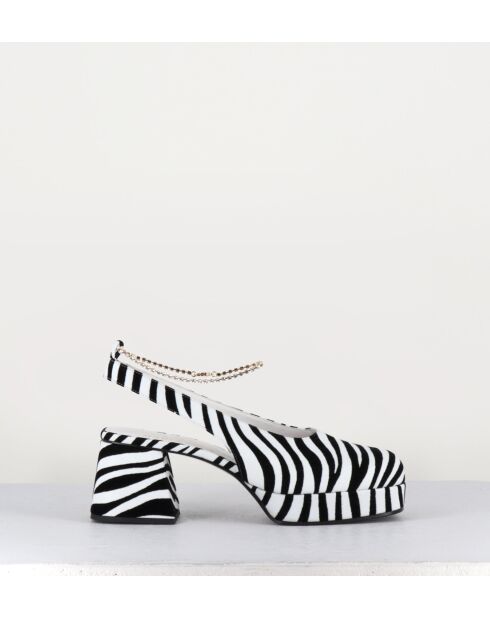 Escarpin Slingback en naplack Vicky zebre - Talon 6,5 cm
