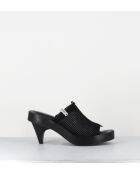 Mules en cuir noires & mesh doublé - Talon 5,5cm