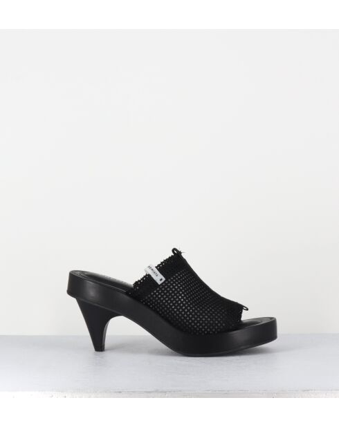 Mules en cuir noires & mesh doublé - Talon 5,5cm