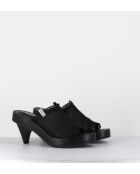 Mules en cuir noires & mesh doublé - Talon 5,5cm