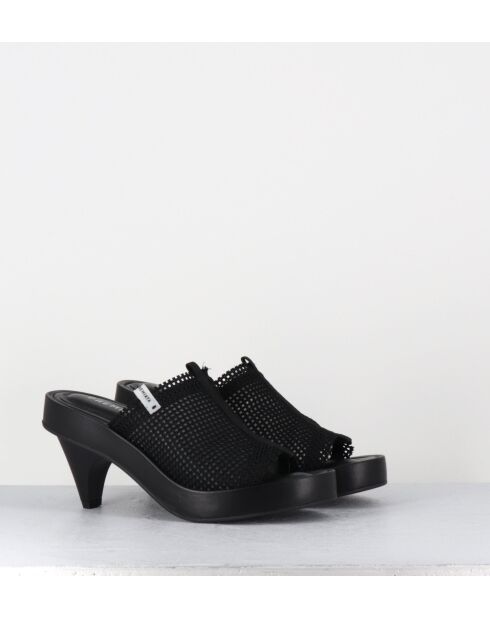 Mules en cuir noires & mesh doublé - Talon 5,5cm