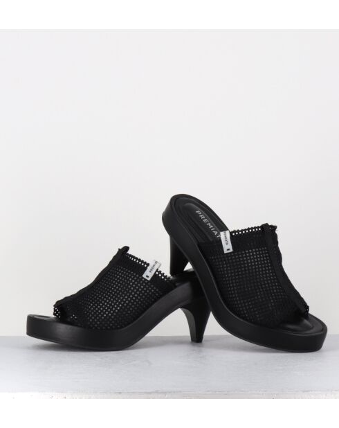 Mules en cuir noires & mesh doublé - Talon 5,5cm