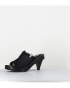 Mules en cuir noires & mesh doublé - Talon 5,5cm