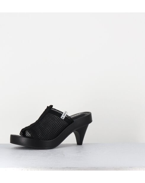 Mules en cuir noires & mesh doublé - Talon 5,5cm