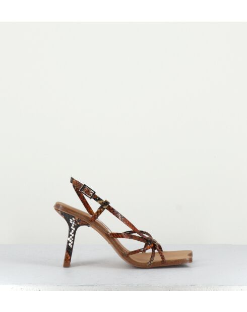 Sarah leren sandalen met bruine pythonprint - hak van 7,5 cm