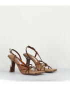 Sarah leren sandalen met bruine pythonprint - hak van 7,5 cm