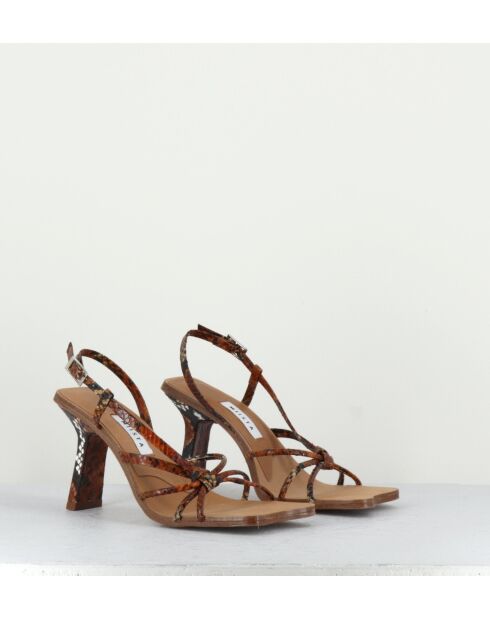 Sarah leren sandalen met bruine pythonprint - hak van 7,5 cm