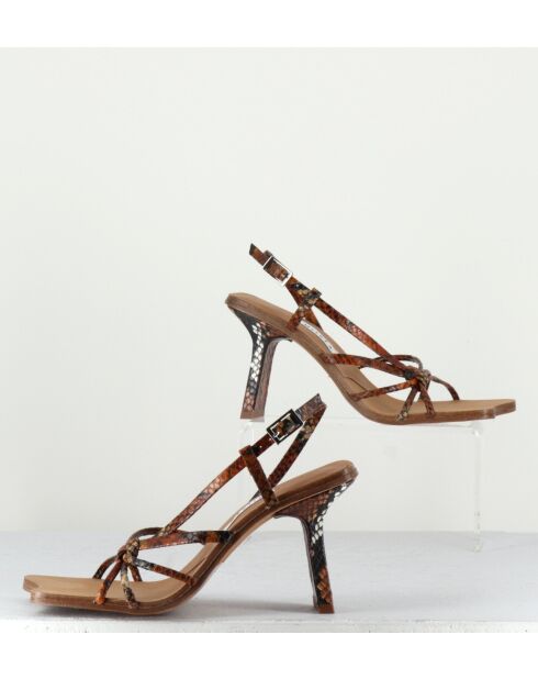 Sarah leren sandalen met bruine pythonprint - hak van 7,5 cm